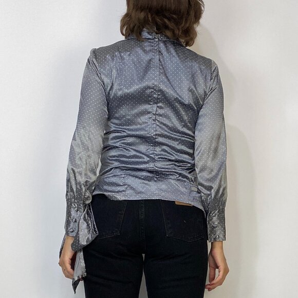 Vintage 1970s DAGGER Collar Polka Dot DISCO Top with Bow! Small to Medium - Picture 7 of 7